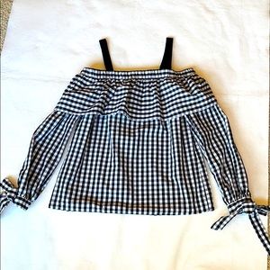 ASOS Cold Shoulder Black & White Plaid Long Sleeve Top